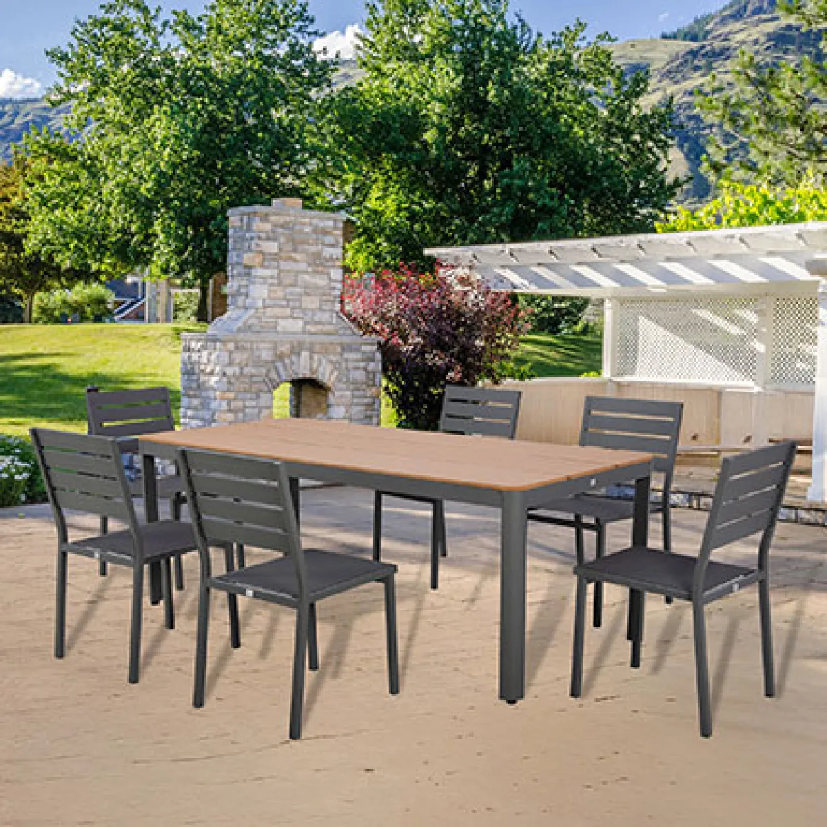Mes salon de jardin table + 6 chaises - Gris