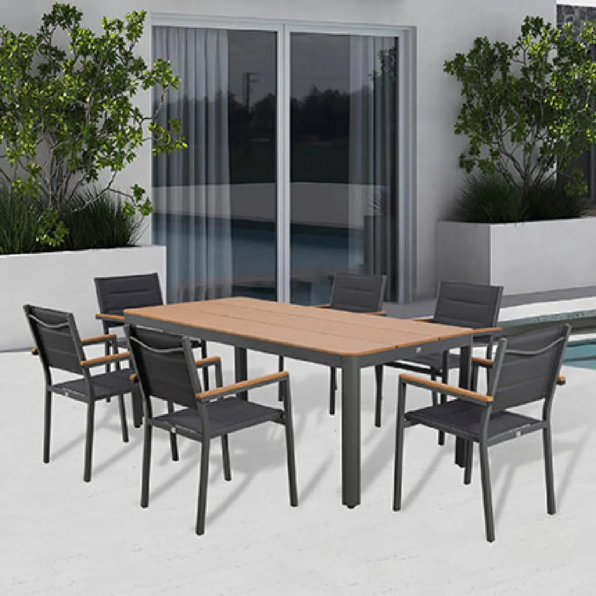Mes Salon de jardin table + 6 fauteuils - Gris