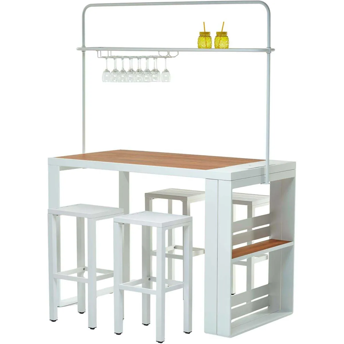 Hawaï ensemble table de bar + 4 tabourets + étagères JARDILINE - vue 2