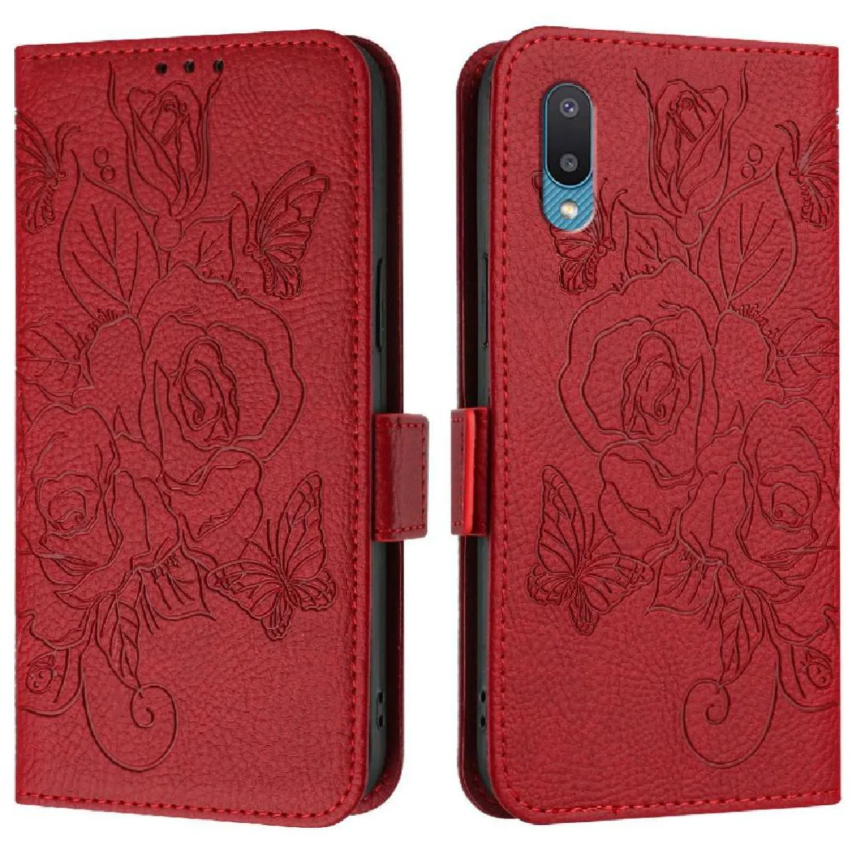 Générique Rouge Étui Portefeuille Avec Blocage Rfid Samsung Galaxy A02