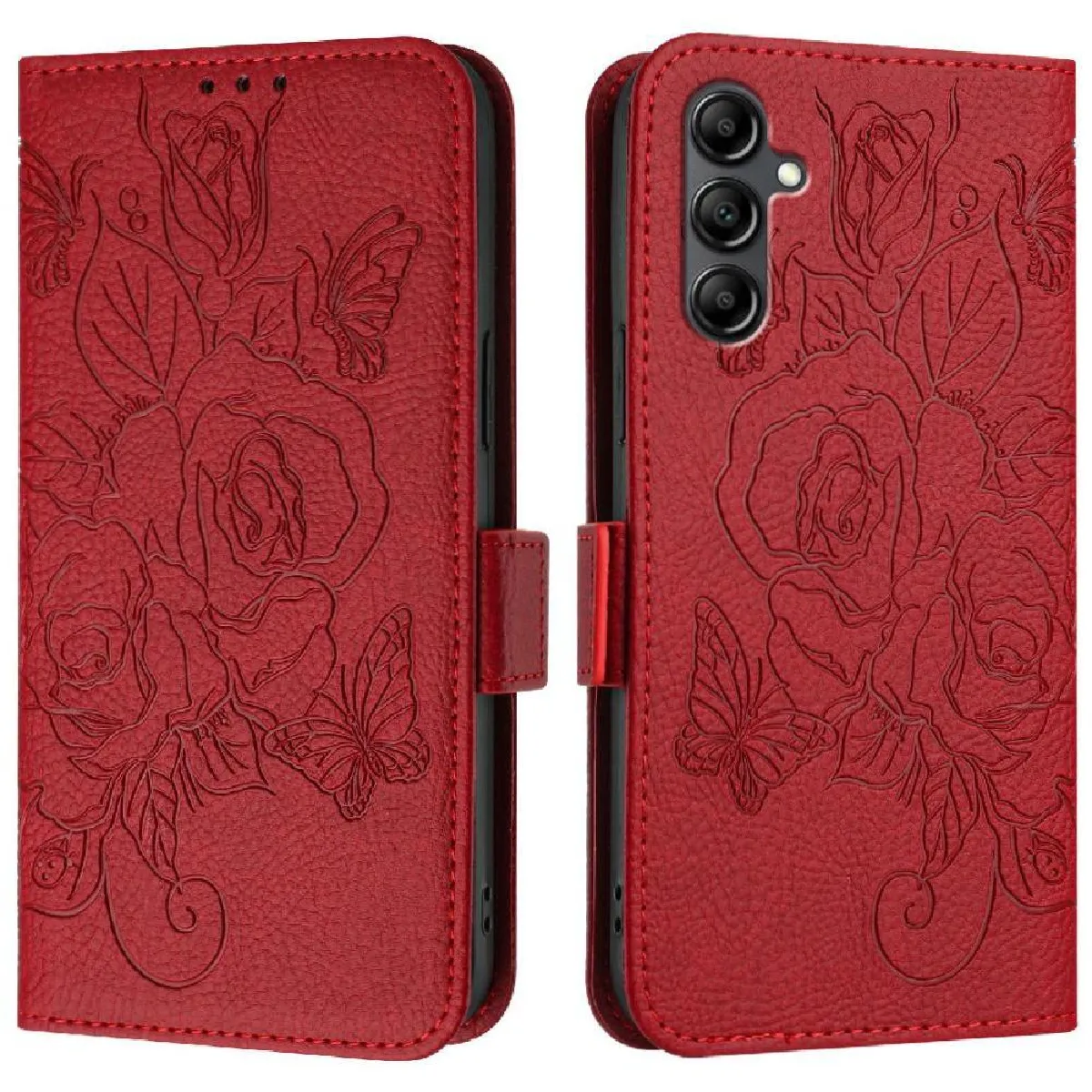 Générique Rouge Étui Portefeuille Avec Support Anti-Rfid Samsung Galaxy A15 4G