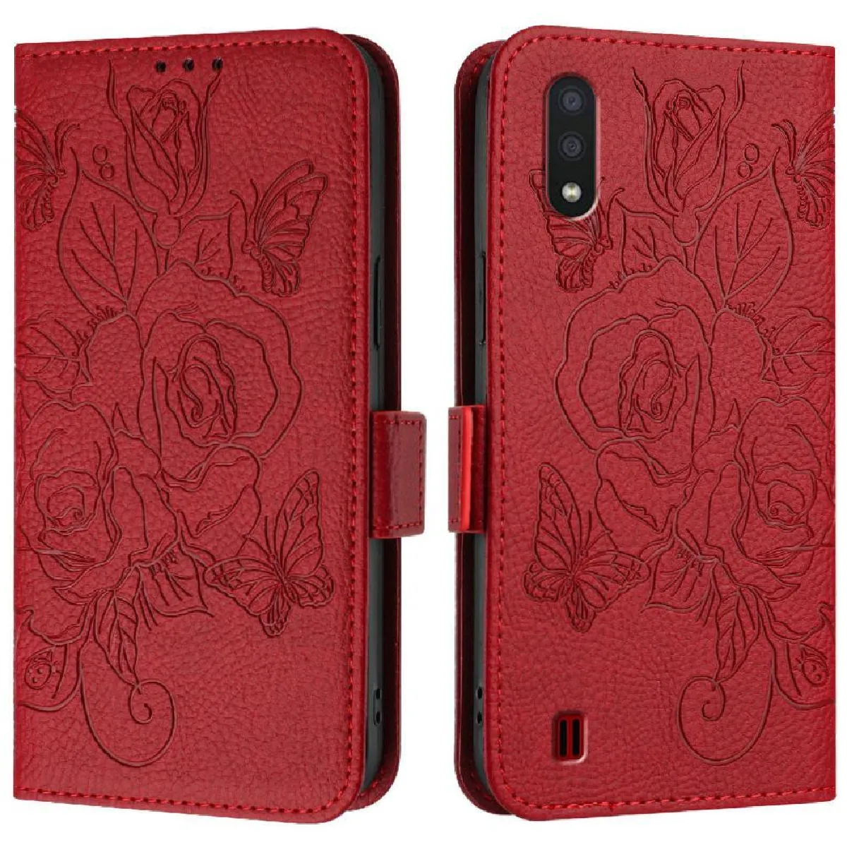 Générique Rouge Étui Portefeuille Avec Béquille Intégrée Foxdock Samsung Galaxy A01