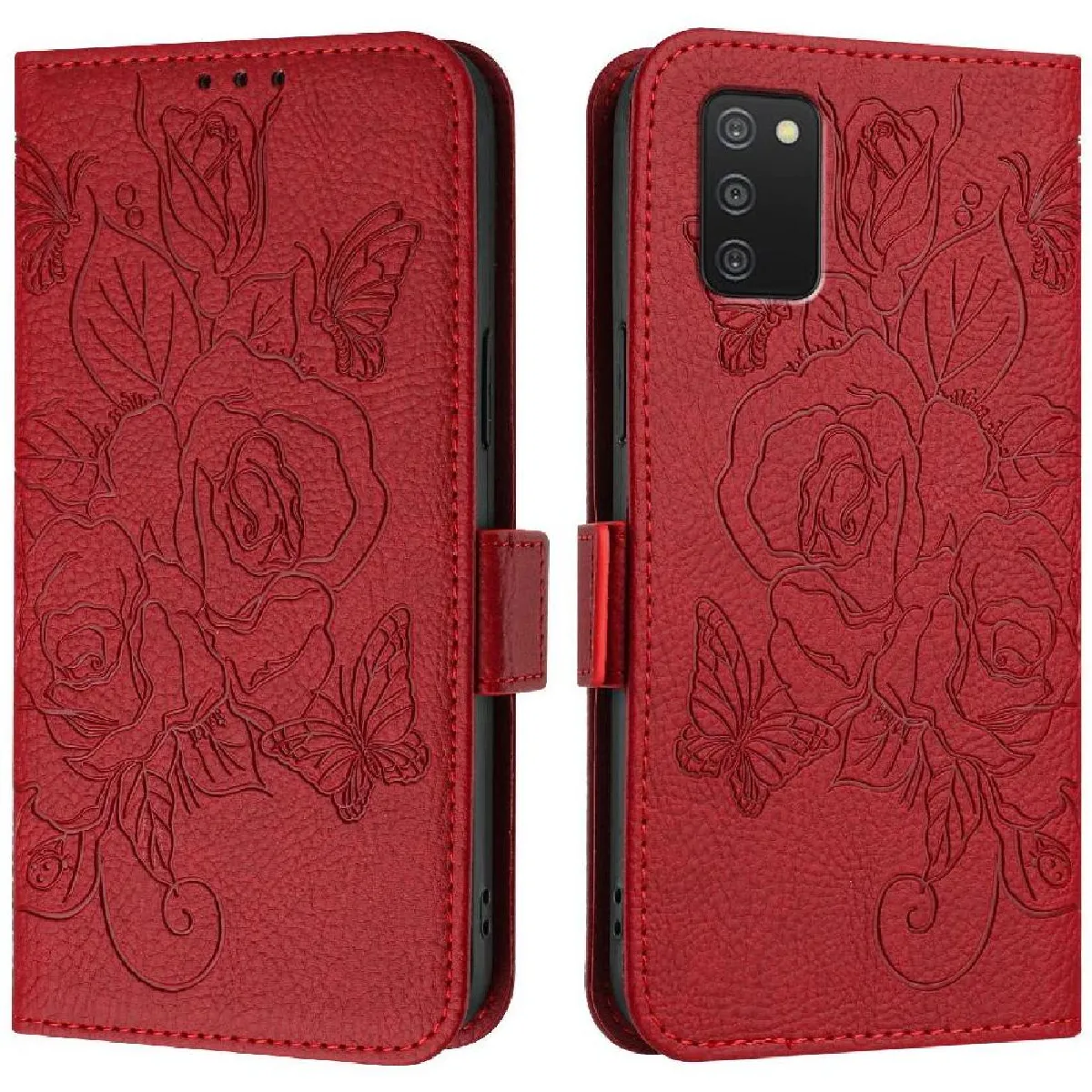 Générique Rouge Étui Portefeuille Magnétique En Similicuir Samsung Galaxy A03s