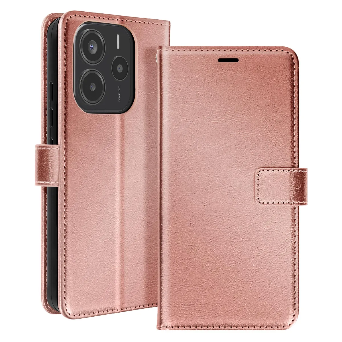 Mayaxess Rose Étui Pour Xiaomi Redmi Note 14 4G Portefeuille Avec Dragonne Champagne