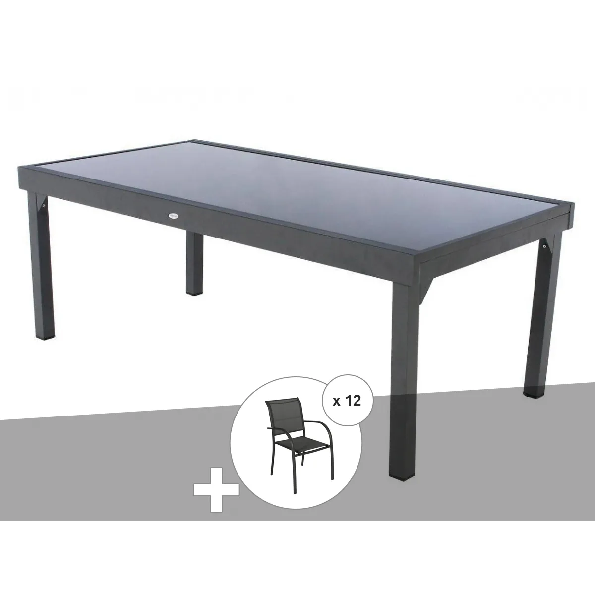 Hesperide Ensemble repas Piazza + 12 fauteuils - Gris