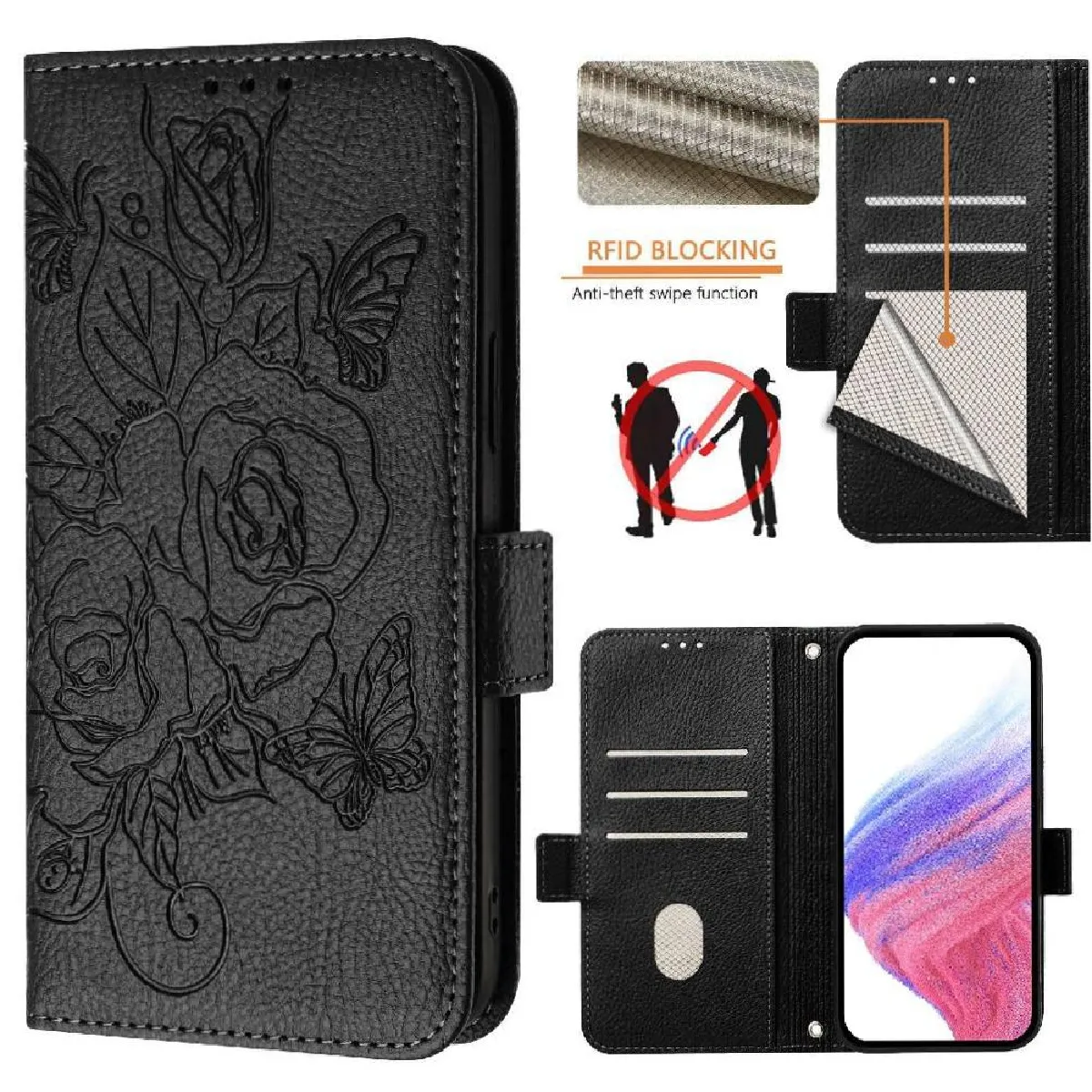 Générique Noir Étui Portefeuille Anti-Rfid Honor 50 Lite