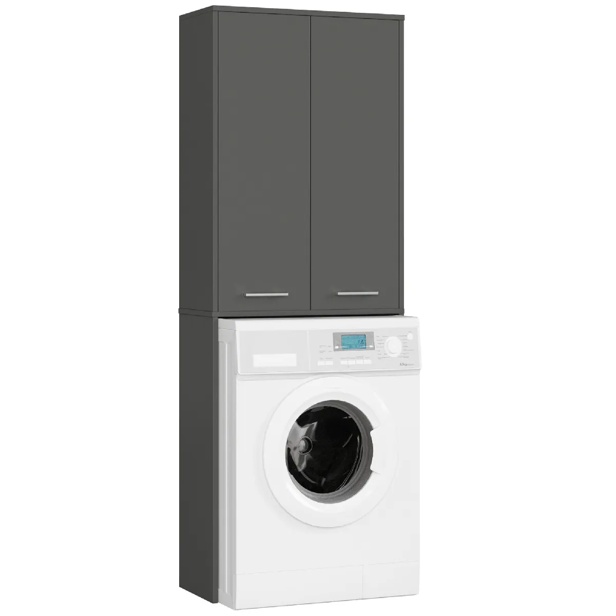 Akord Armoire Salle De Bain Machine À Laver 2 Portes Graphite Brillant 64X30X180