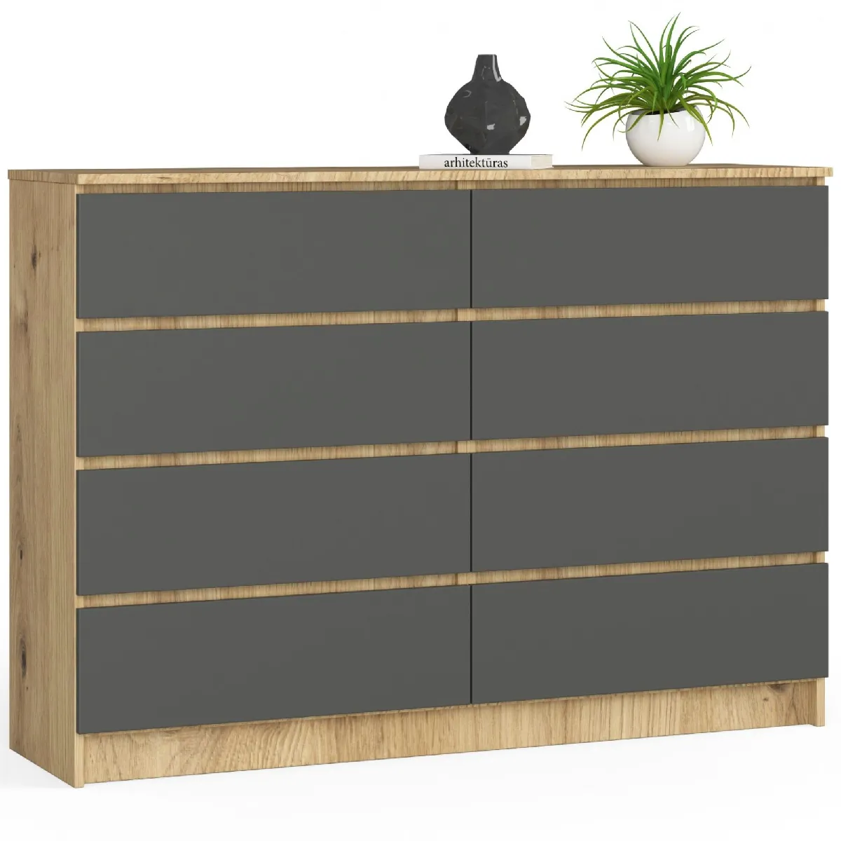 Akord Dressoir 8 Tiroirs Chêne Artisan/Gris Graphite 138X40X99