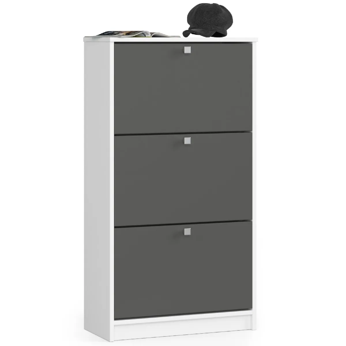 Akord Armoire À Chaussures 3 Portes Basculantes Blanc/Gris Graphite 60X29X113