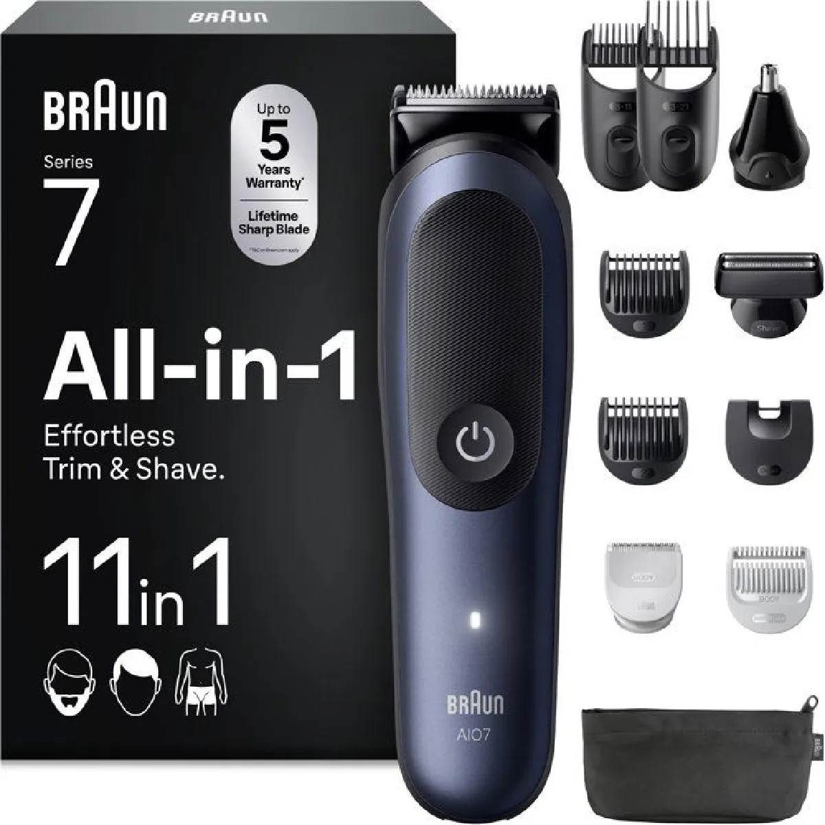 Braun Tondeuse Multifonction AIO7540 Sans Fil 120min Sec et Mouillé 14 Réglages 11 Sabots Charge Rapide - vue 2