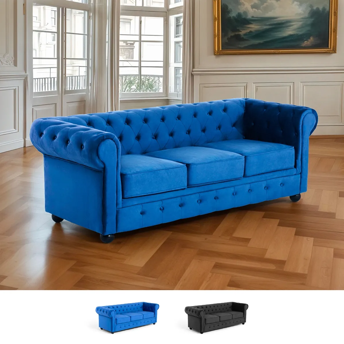 Modus sofà canapé droit Chesterfield - Bleu Modus sofà canapé droit Chesterfield - Bleu