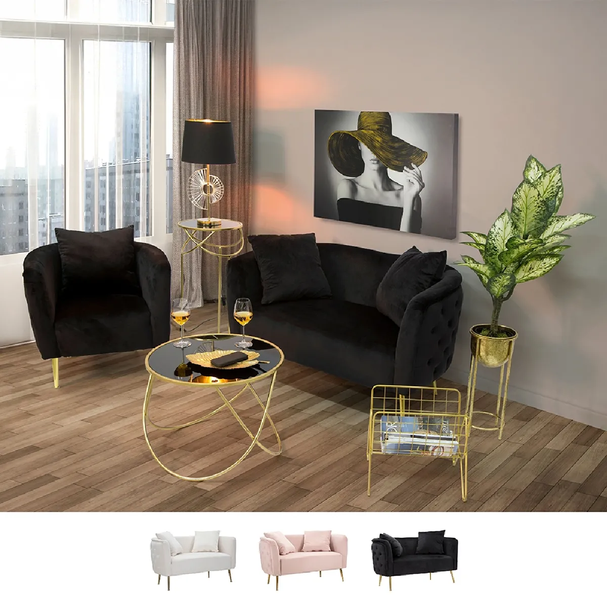 Mauro ferretti Canapé droit velours - Noir Mauro ferretti Canapé droit velours - Noir