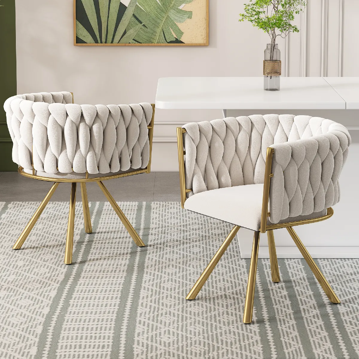 Merax Lot de 2 fauteuils pivotants - Beige et or
