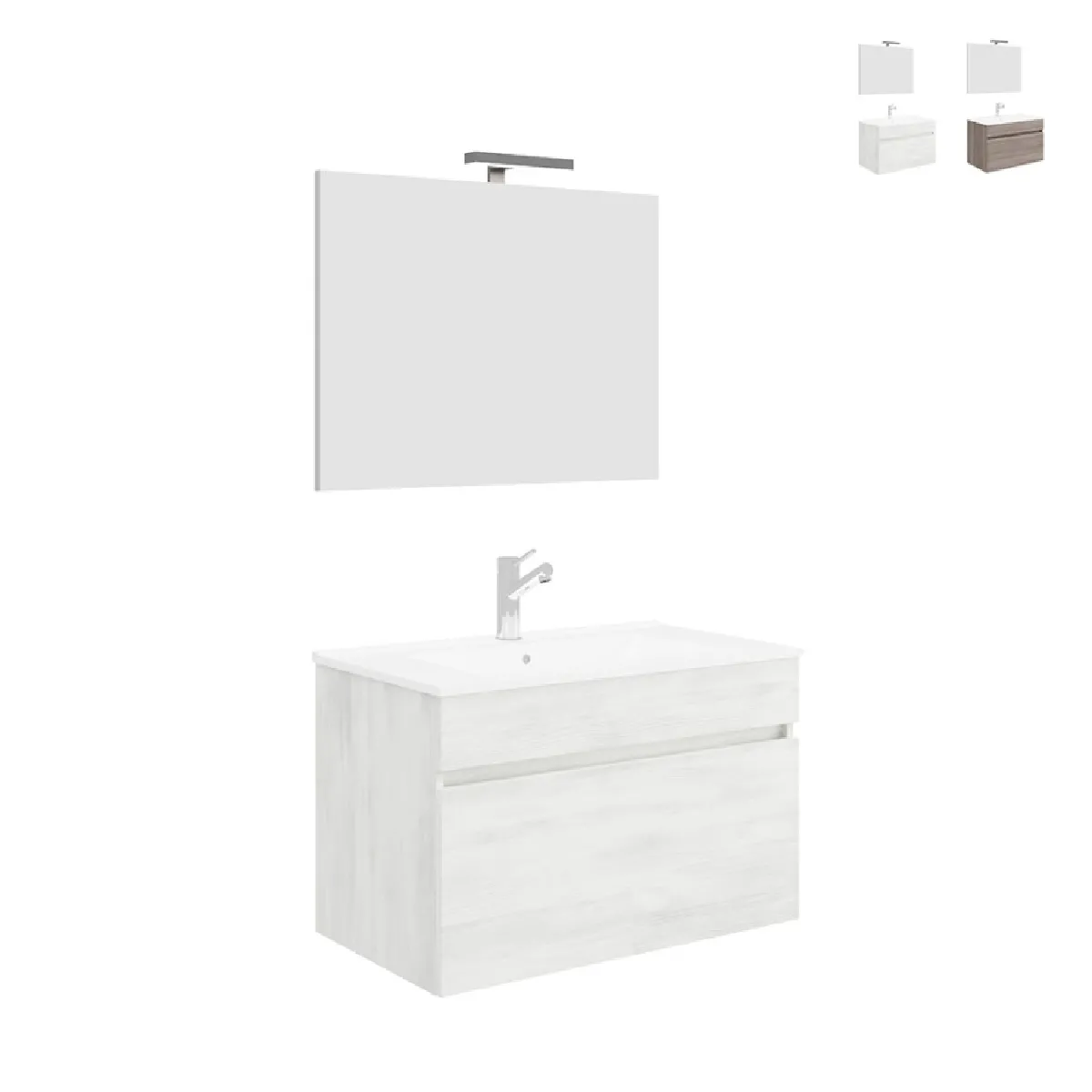 Meuble salle de bain suspendu lavabo 80 cm miroir lampe LED Bogota 80 - Blanc