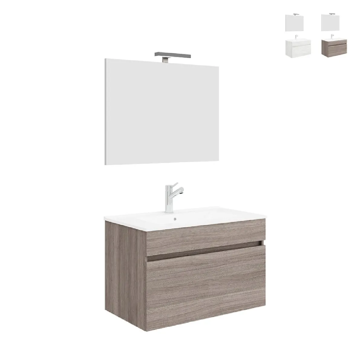 Meuble salle de bain suspendu lavabo 80 cm miroir lampe LED Bogota 80 - bois neutre