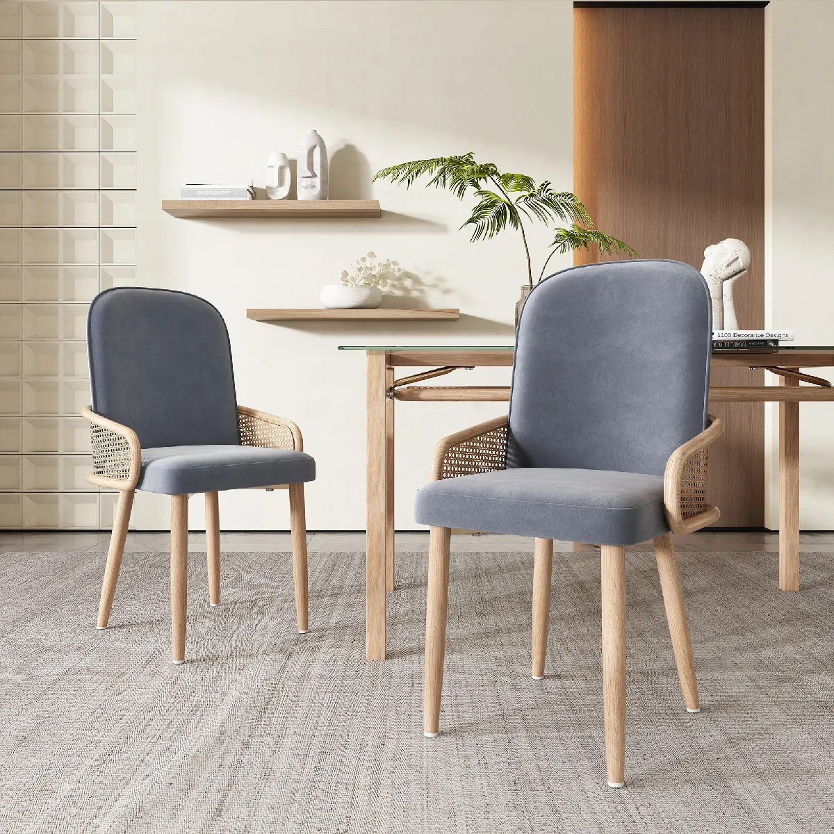 Merax Lot de 2 fauteuils de table en rotin - Gris Merax Lot de 2 fauteuils de table en rotin - Gris