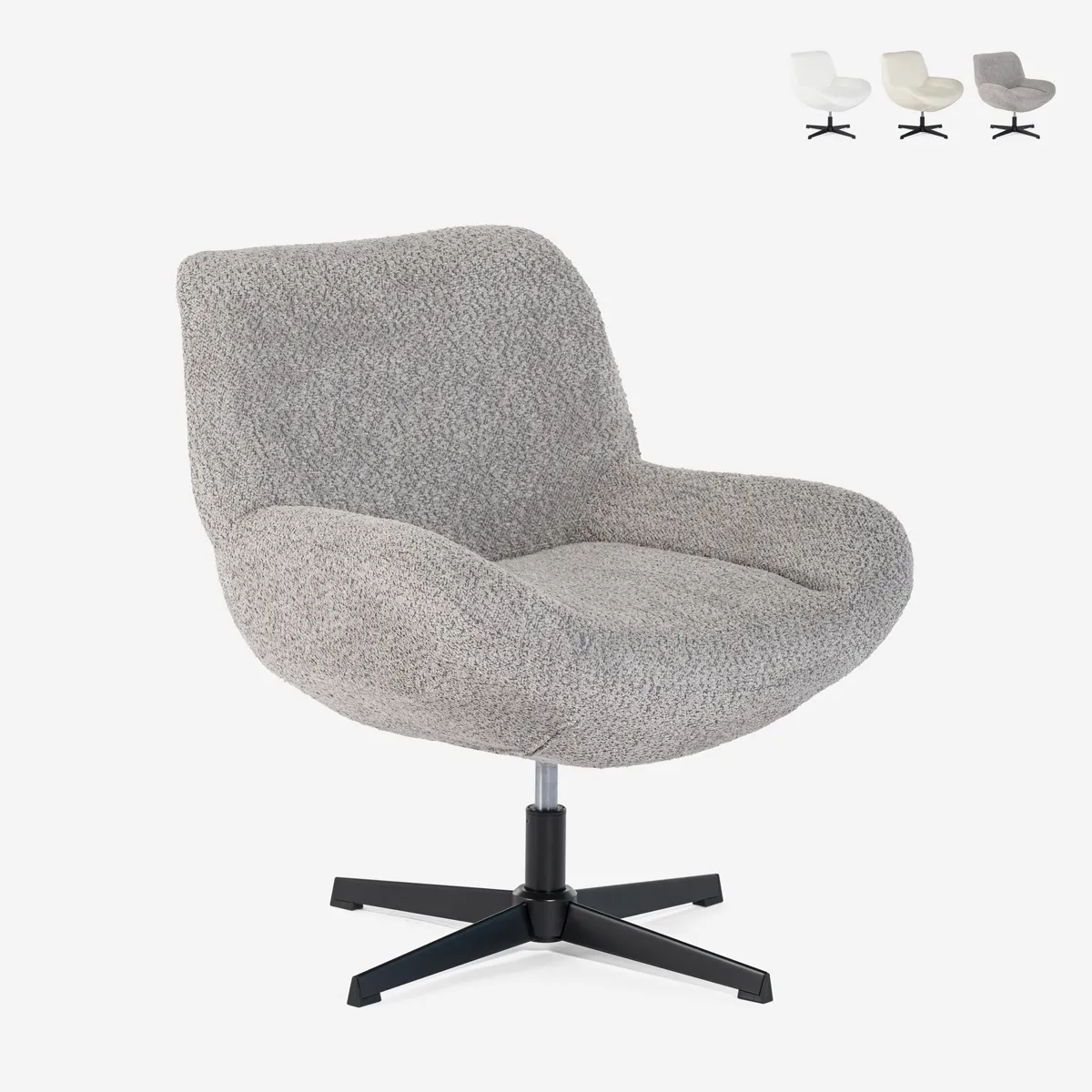 Lehm Fauteuil pivotant - Tissu Bouclé Gris Lehm Fauteuil pivotant - Tissu Bouclé Gris