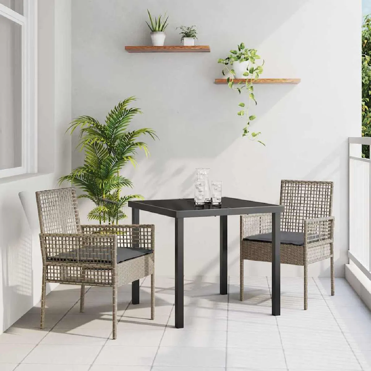 vidaXL Chaises de jardin avec coussins Poly rattan - vue 1