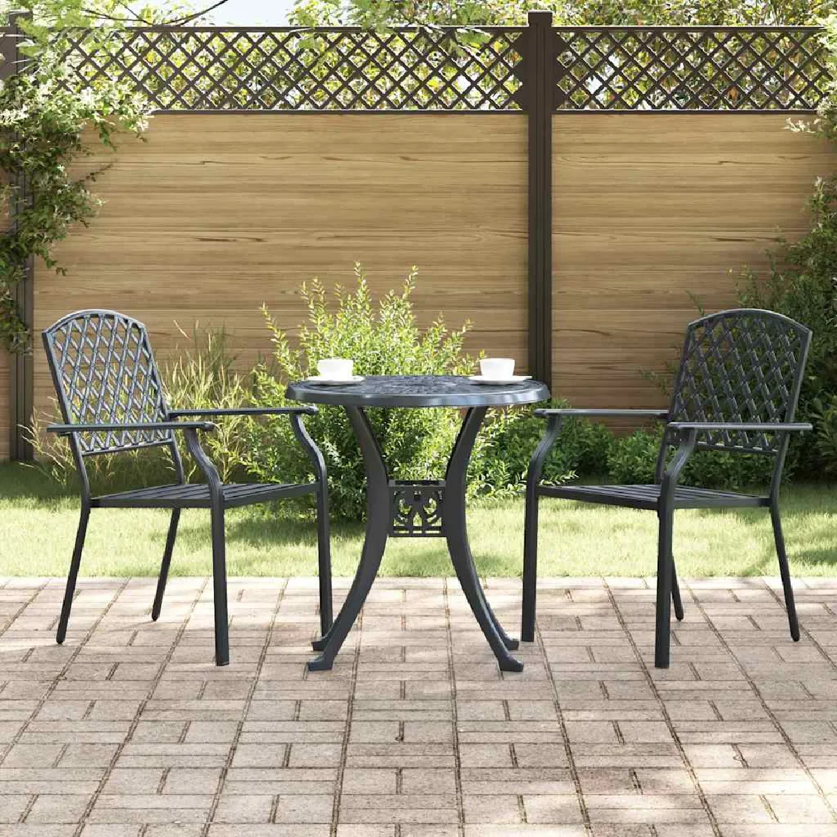 Vidaxl Chaises de jardin empilables - Acier - Anthracite - Lot de 2 Gris - vue 2