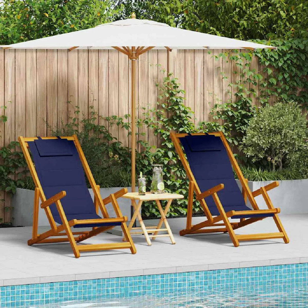 vidaXL Chaises de plage pliantes 2 pcs - Bleu