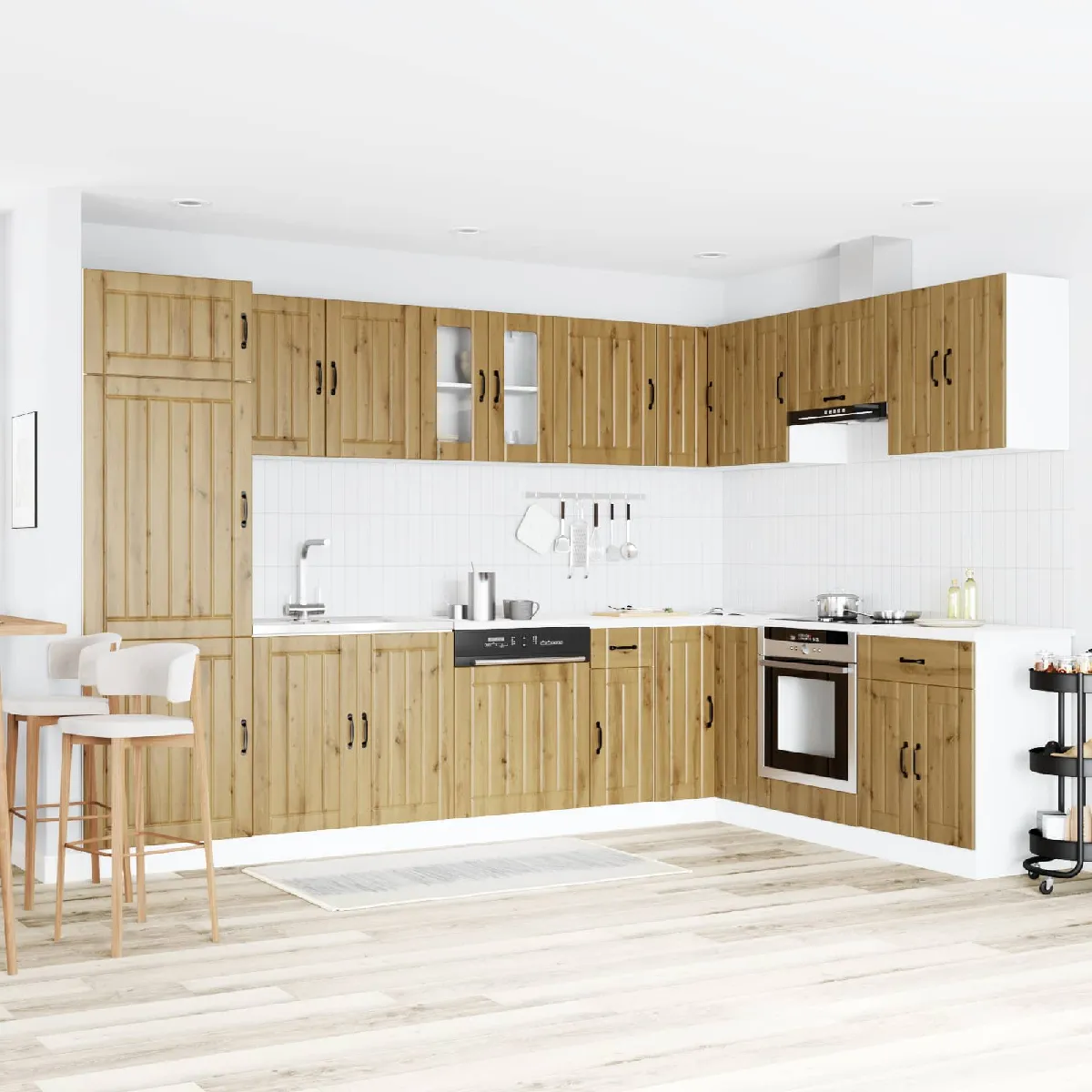 vidaXL Meuble de cuisine Lucca avec double bacs en chêne fumé en bois d'ingénierie - vue 4