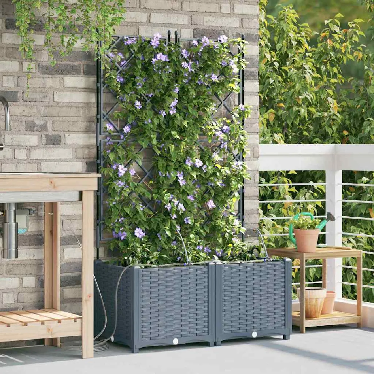 VIDAXL - Jardinière avec système d'arrosage - Lot de 2 - Gris clair - Image 3