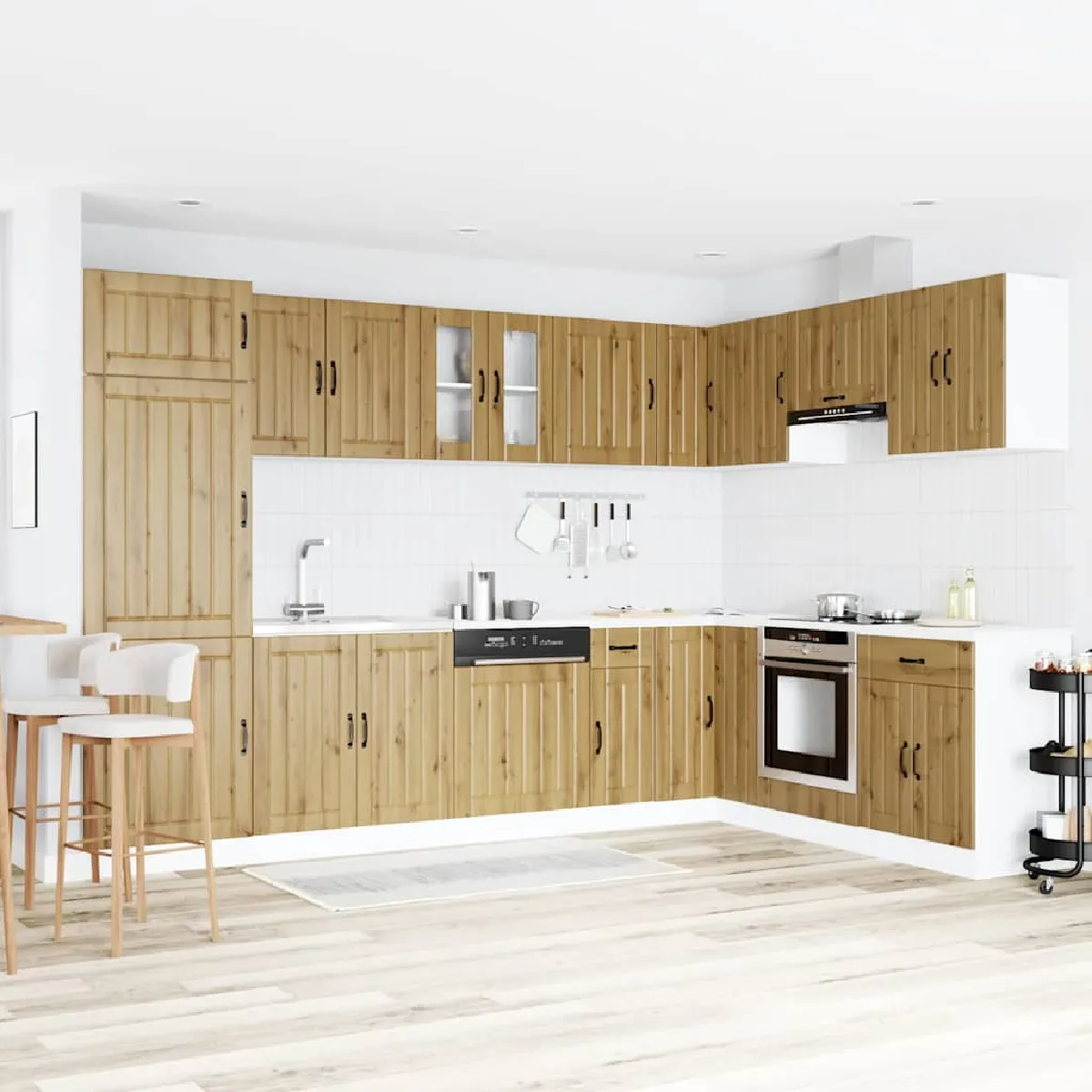 vidaXL Meuble de cuisine Lucca avec double bacs en chêne fumé en bois d'ingénierie - vue 4