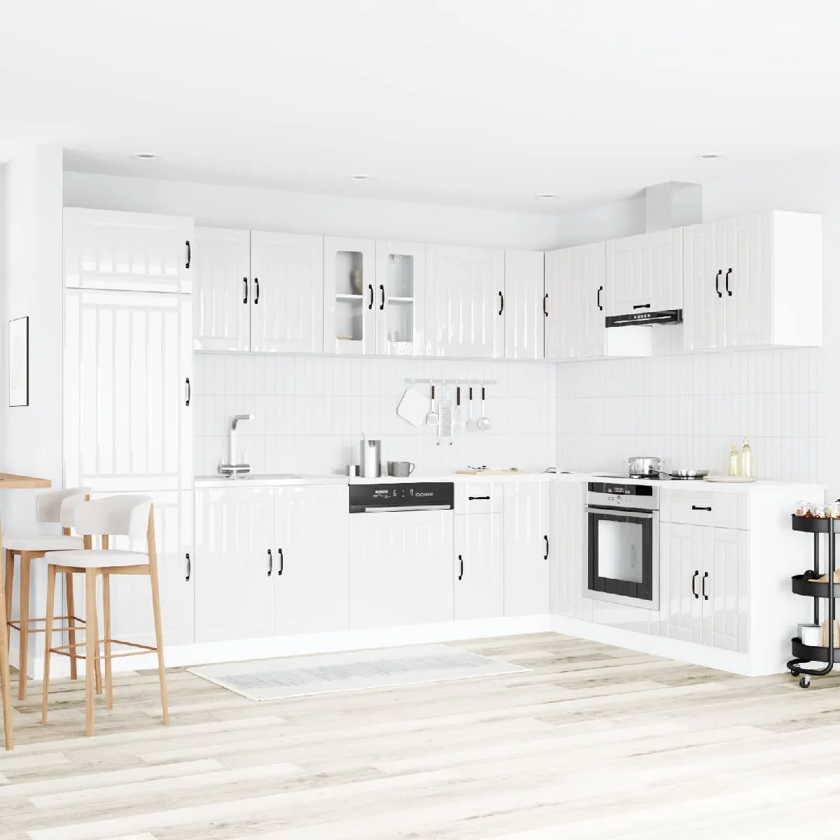 vidaXL Meuble de cuisine Lucca avec double bacs en chêne fumé en bois d'ingénierie - vue 8