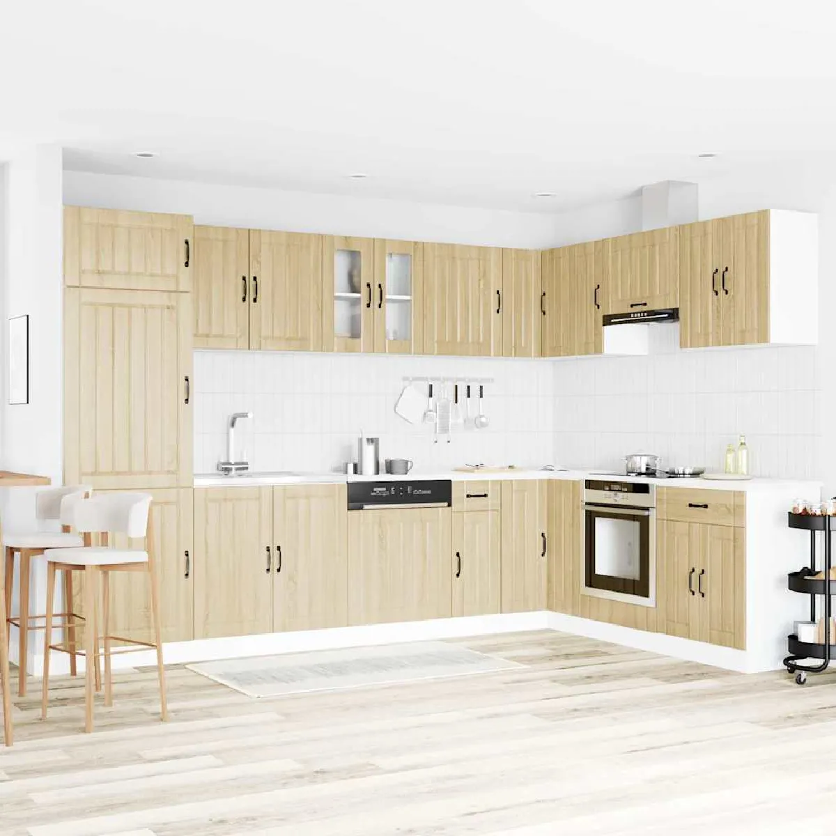 vidaXL Meuble de cuisine Lucca avec double bacs en chêne fumé en bois d'ingénierie - vue 2