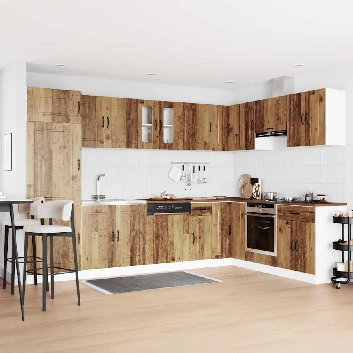 vidaXL Meuble de cuisine Lucca avec double bacs en chêne fumé en bois d'ingénierie - vue 6