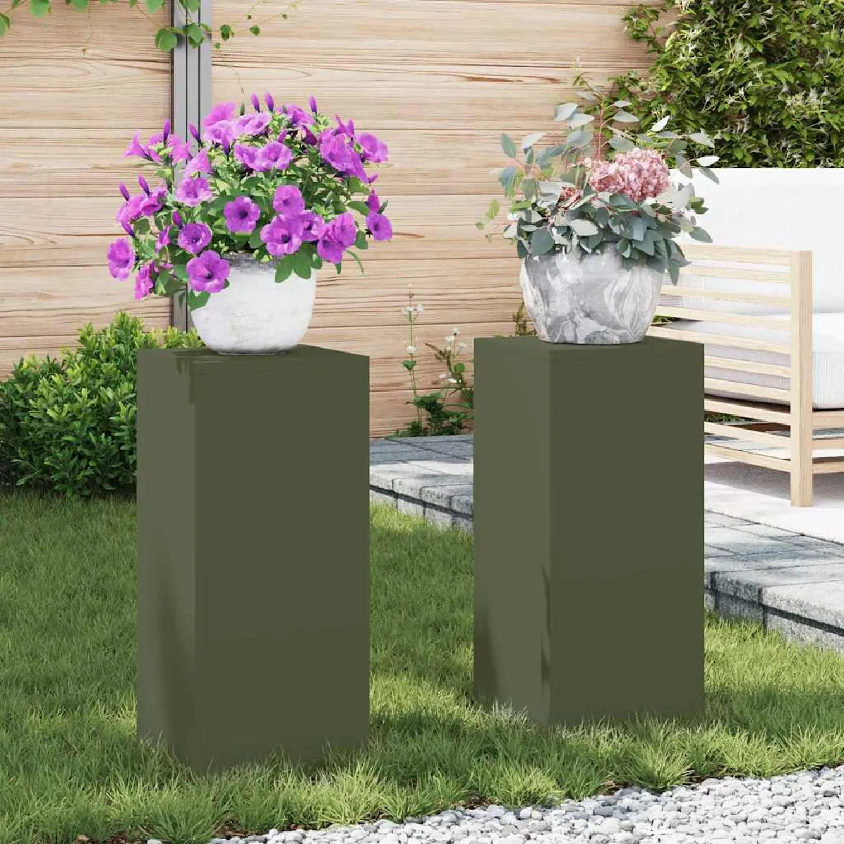 vidaXL Supports de Plantes Extérieurs Pillar 2 pcs 24x24x55 cm Acier