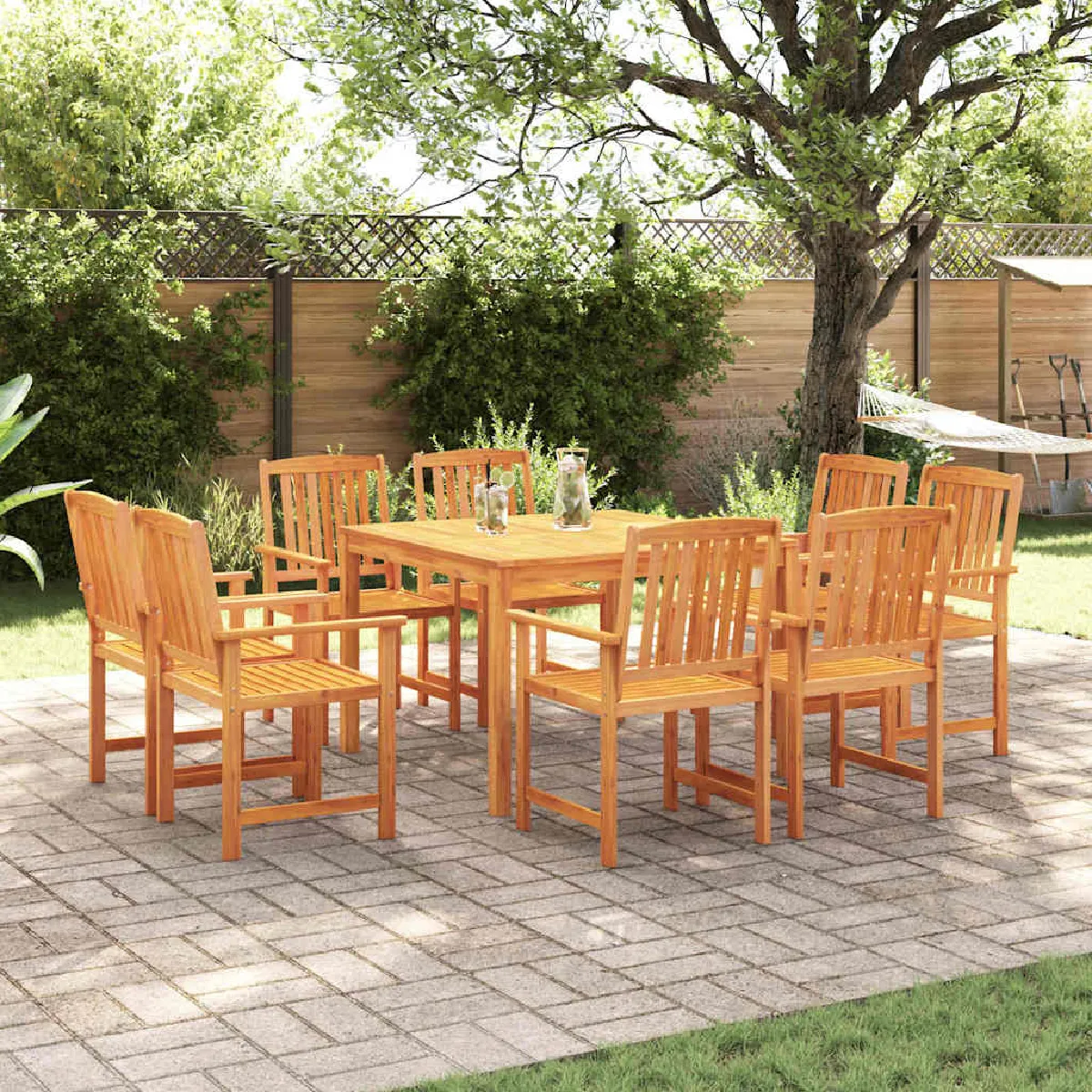 Vidaxl Marron Ensemble De Salle À Manger Pour Jardin 9 Pcs