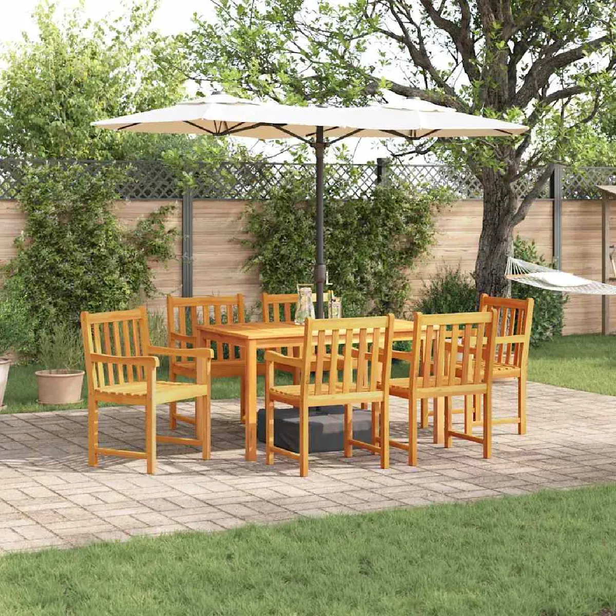 Ensemble de jardin 7 pièces en bois d'acacia - vue 2