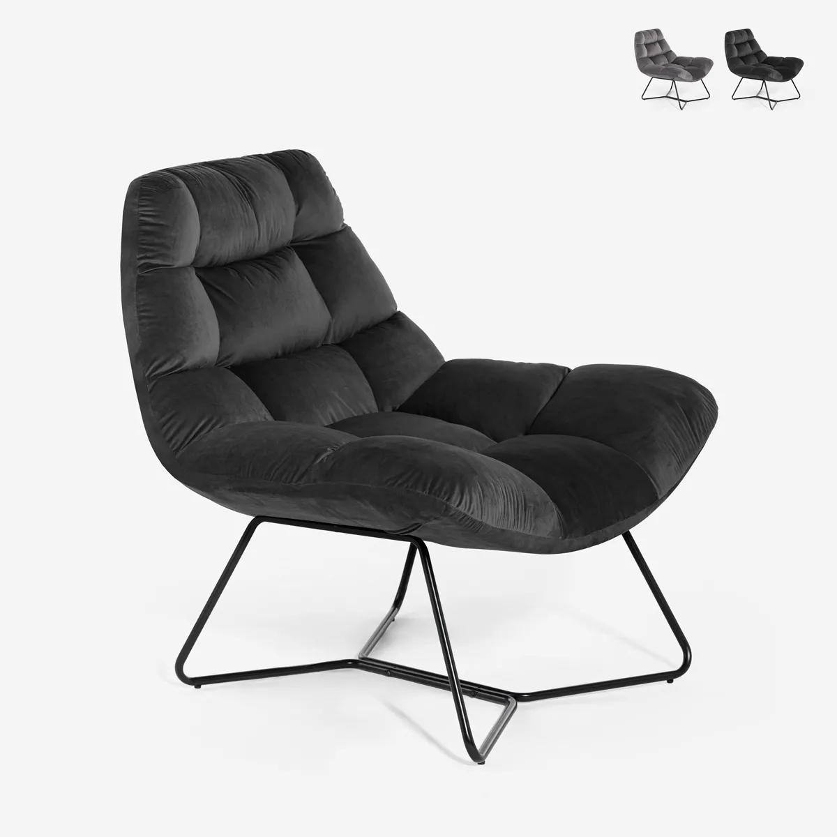 Karu Fauteuil de salon moderne - Velours Noir Karu Fauteuil de salon moderne - Velours Noir