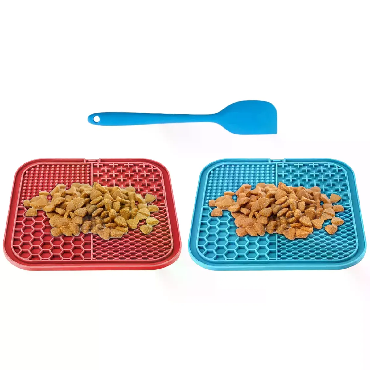 Meilleurs prix pour Tapis alimentaire antidérapant pour chien, Design bleu et rouge, 2 pièces, bols à alimentation lente avec 77 ventouses, soulage l'anxiété