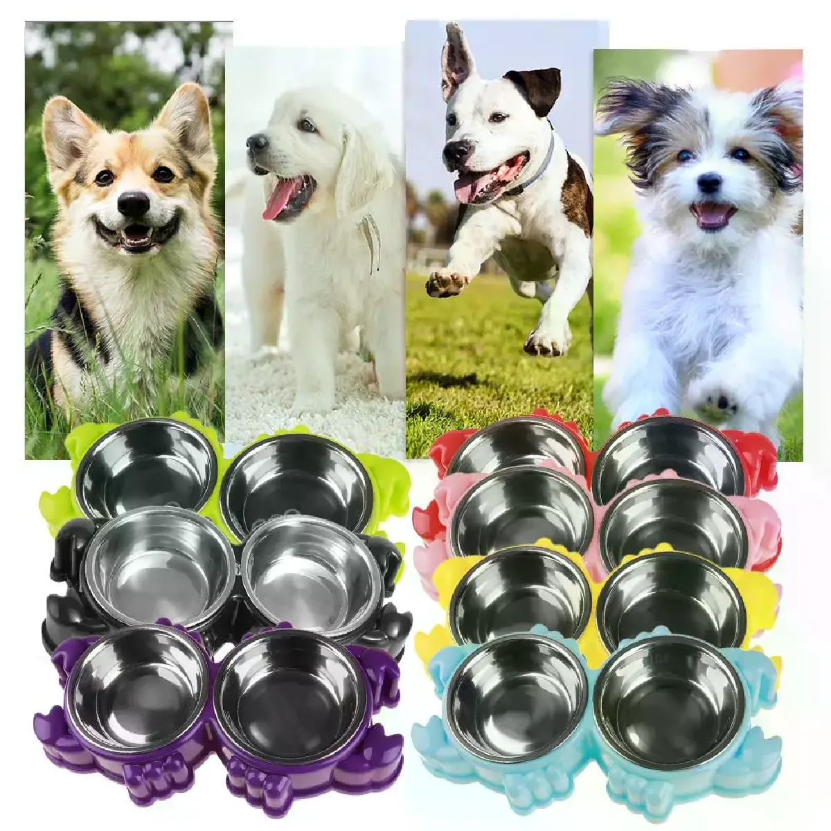 Meilleurs prix pour Bol à boire en acier inoxydable pour chien et chat, pratique, facile à laver, Double bassin amovible, mangeoire à eau pour chiot