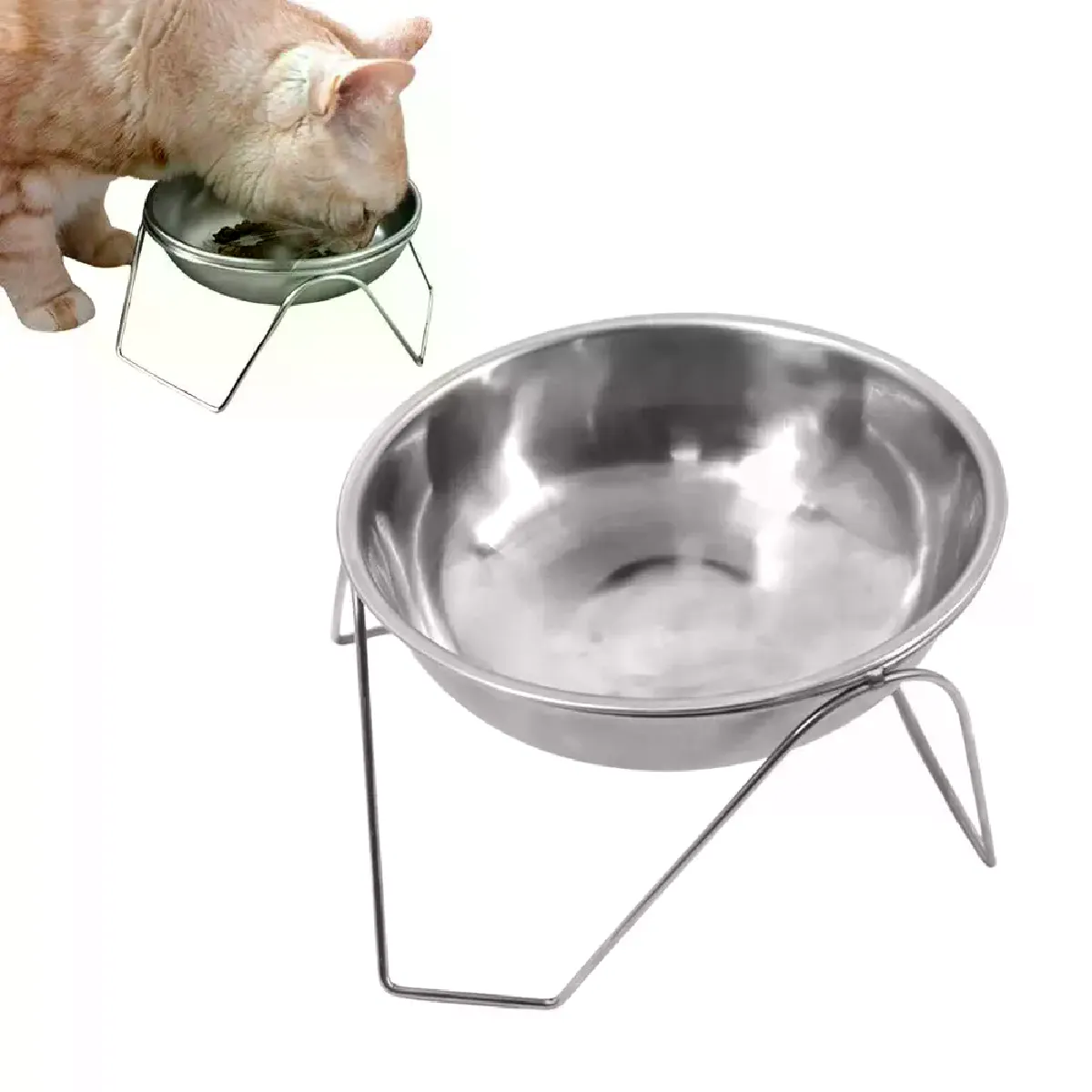 Comparer les prix de Bol en acier inoxydable pour animaux de compagnie, bol alimentaire surélevé Anti-Stress pour chat, mangeoire inclinée à 15 degrés pour chatons et petits chiens