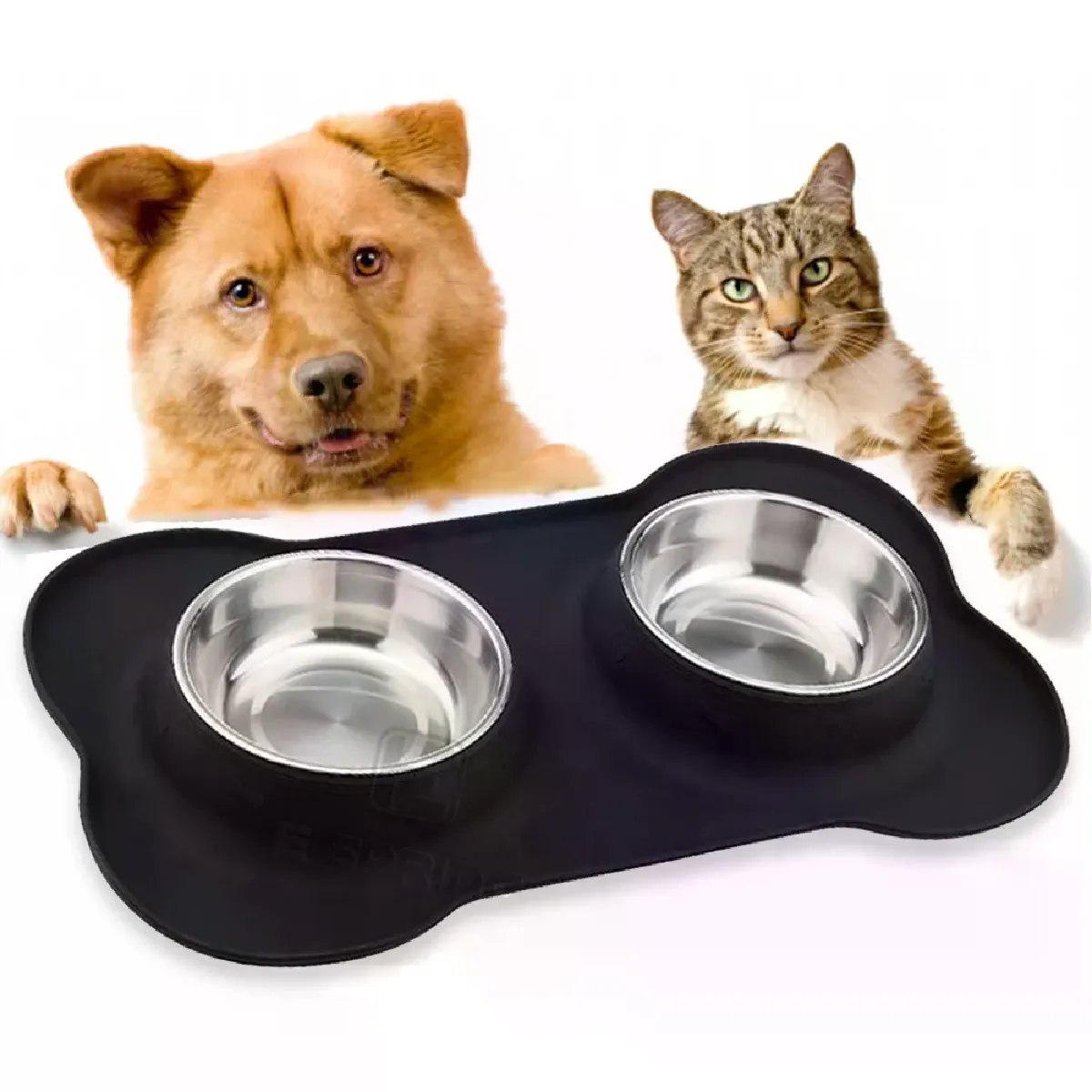 Comparer les prix de Bol surélevé pour chiens et chats, Double bol en acier inoxydable, tapis en Silicone, sans déversement, alimentation