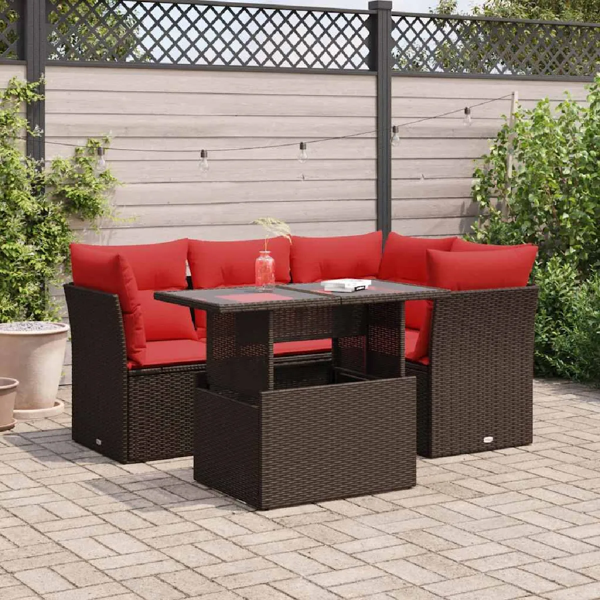 vidaXL Salon de jardin 5 pcs avec coussins acacia - vue 3