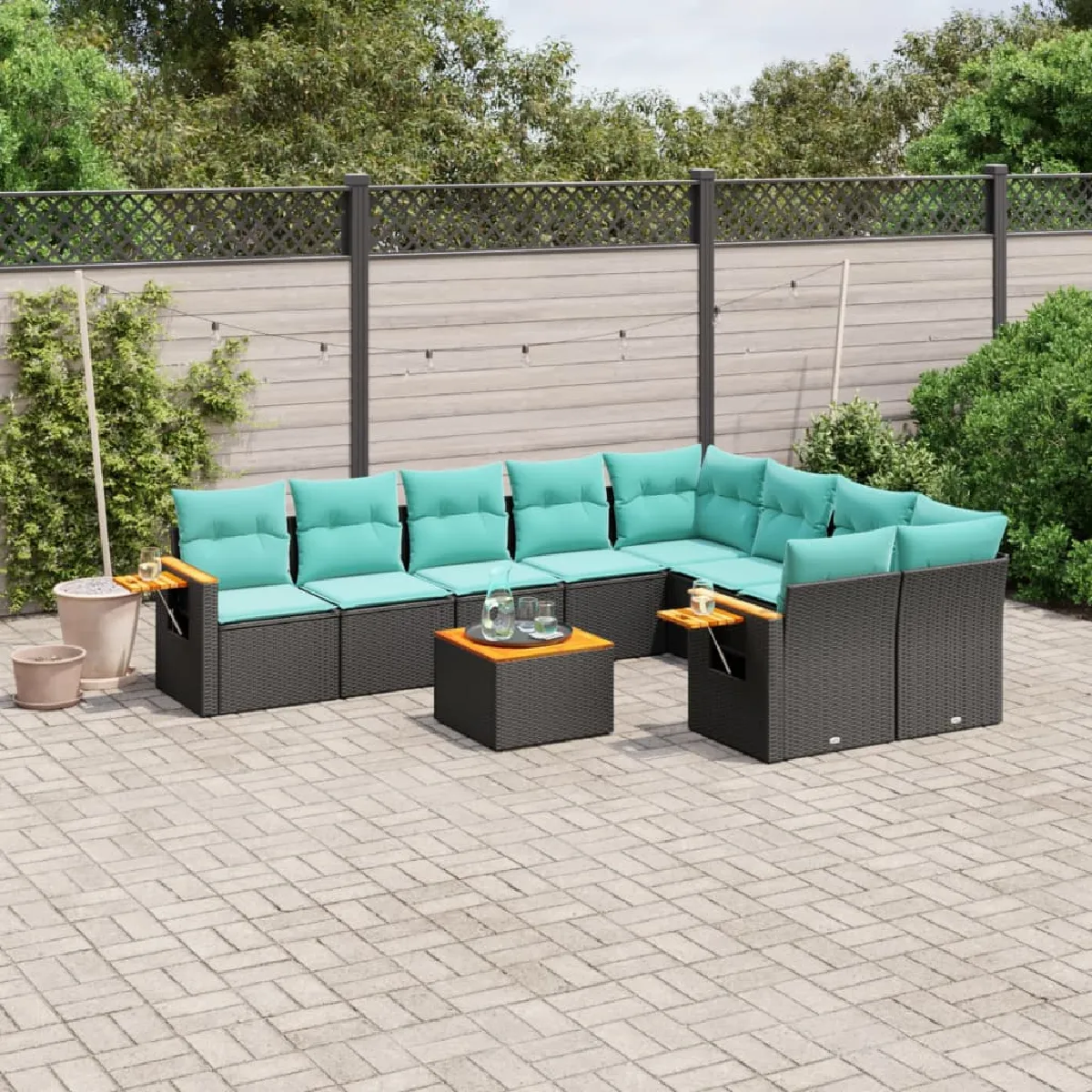 vidaXL - Salon de jardin modulable - Rotin - Noir - 10 pièces - Image 3
