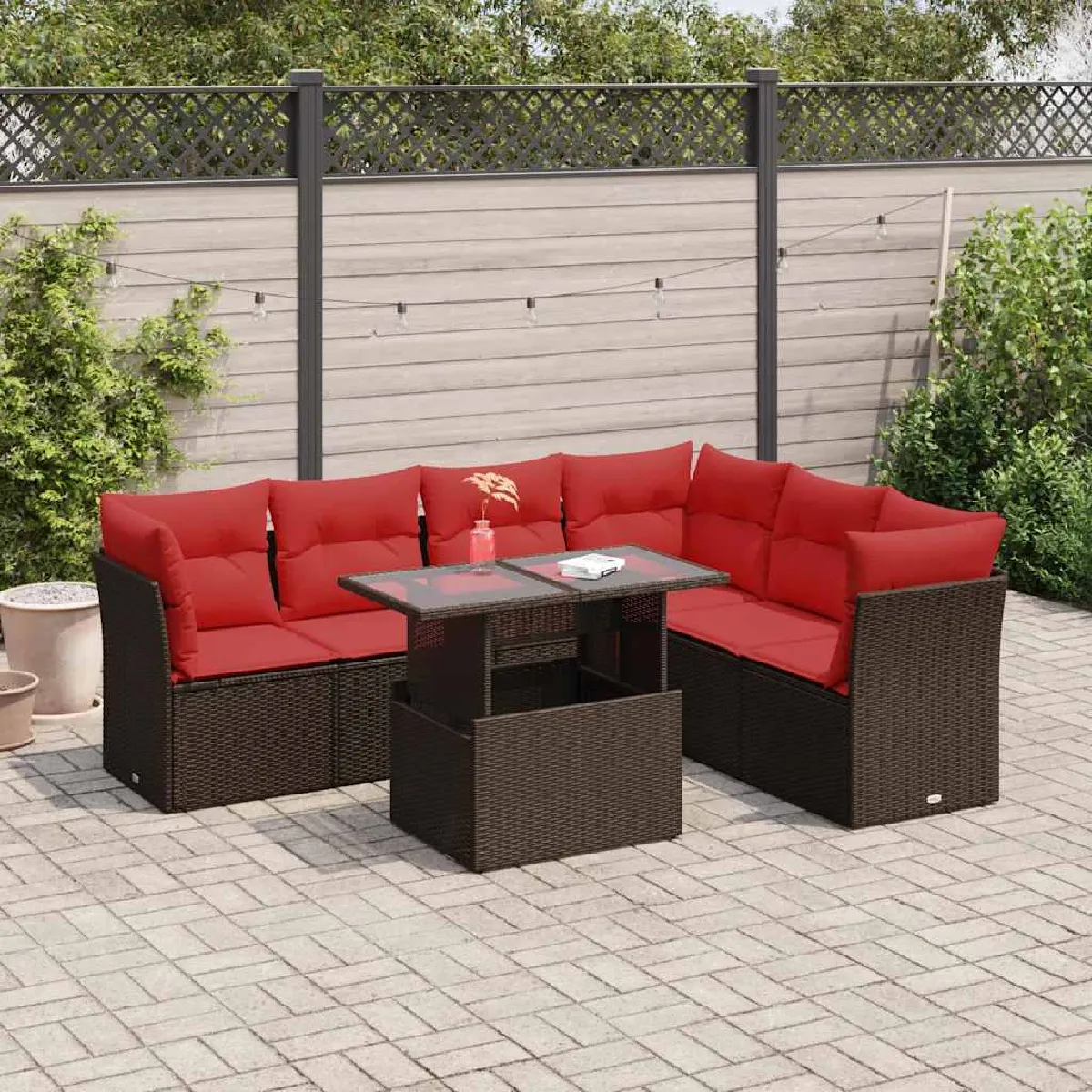 Salon de jardin vidaXL 7 pcs résine et acacia