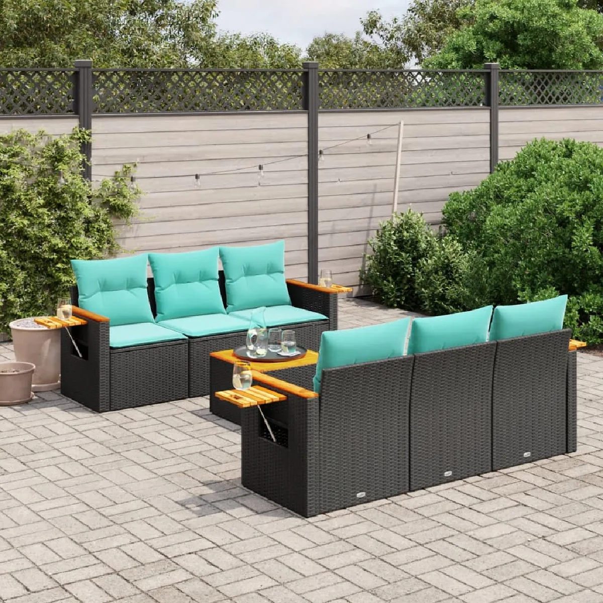 Salon de jardin vidaXL 7 pcs résine et acacia - vue 2