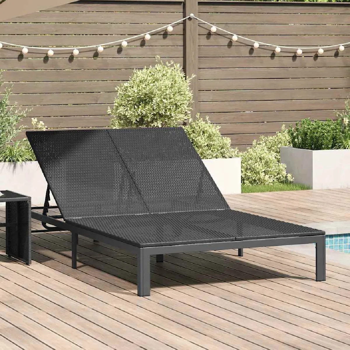 vidaXL Chaise longue avec table Bois massif d'acacia Chaise longue Bois massif d'acacia - vue 8