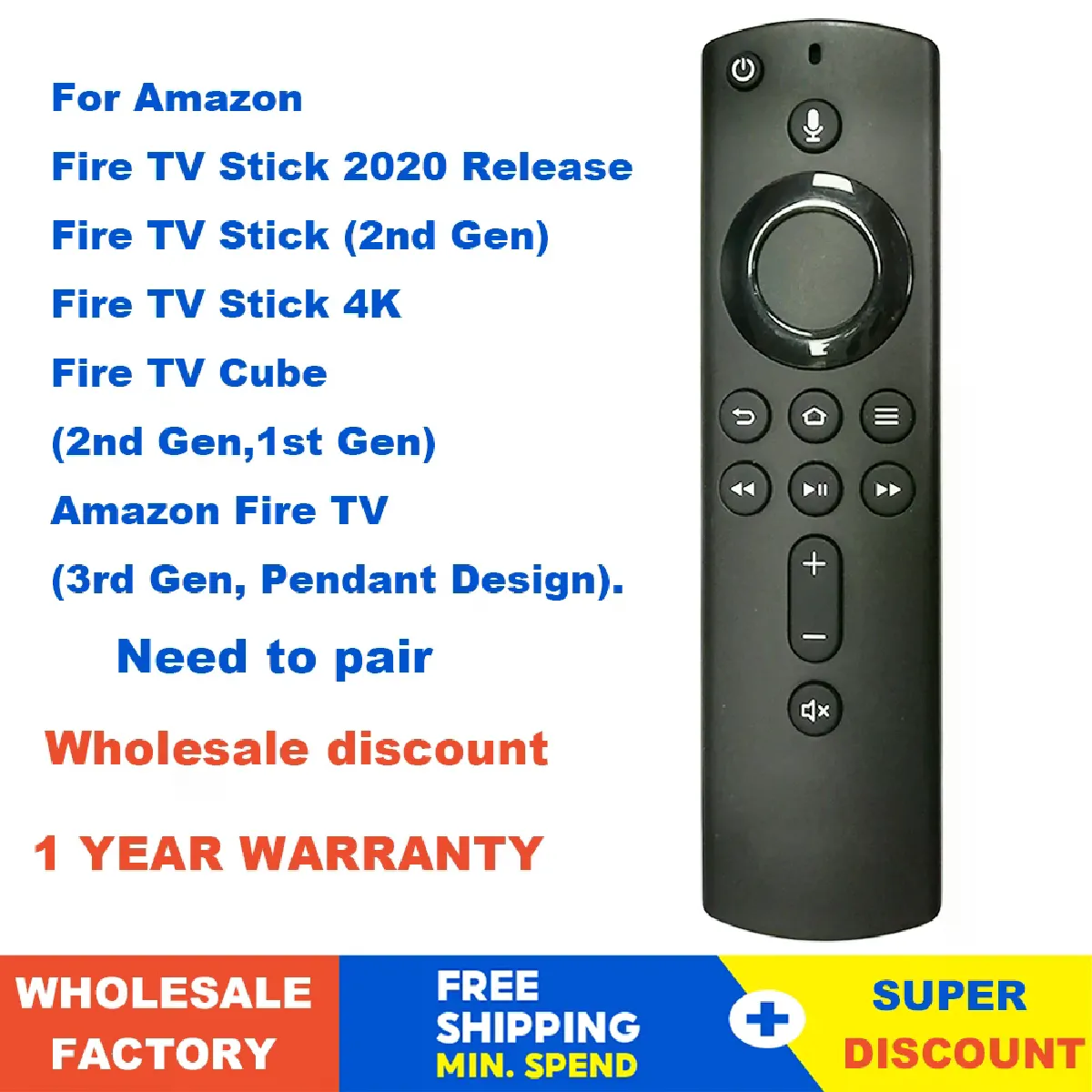 Générique Noir Télécommande Tv Pour Amazon Alexa/Fire Tv