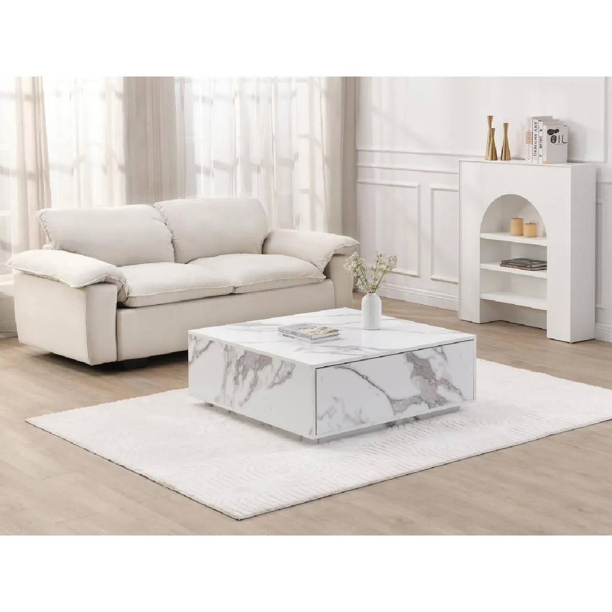 Comparer les prix de Pascal Morabito Table basse ANTRIM - Effet marbre blanc