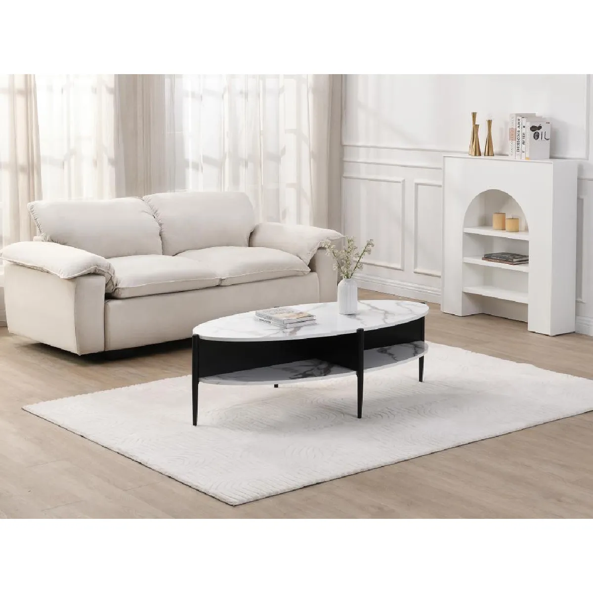 Meilleurs prix pour Vente-Unique Table basse ovale EVARO - Naturel/Noir