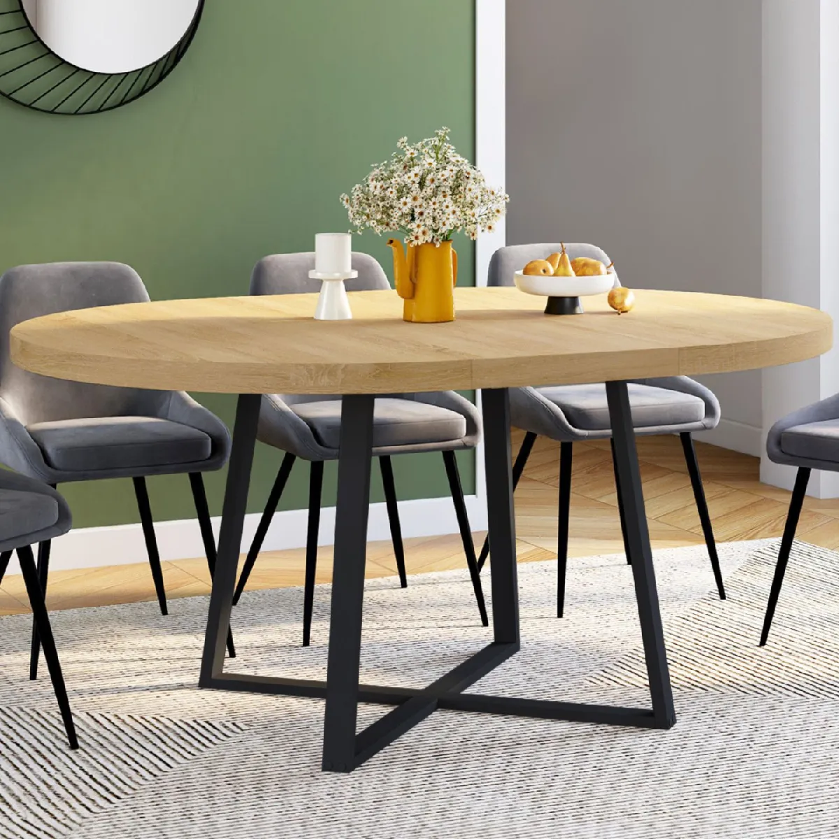 IDMarket - Table à Manger Ronde Carmen 6 Personnes Pied Bois en Lattes et Plateau Bois Blanc 110 cm