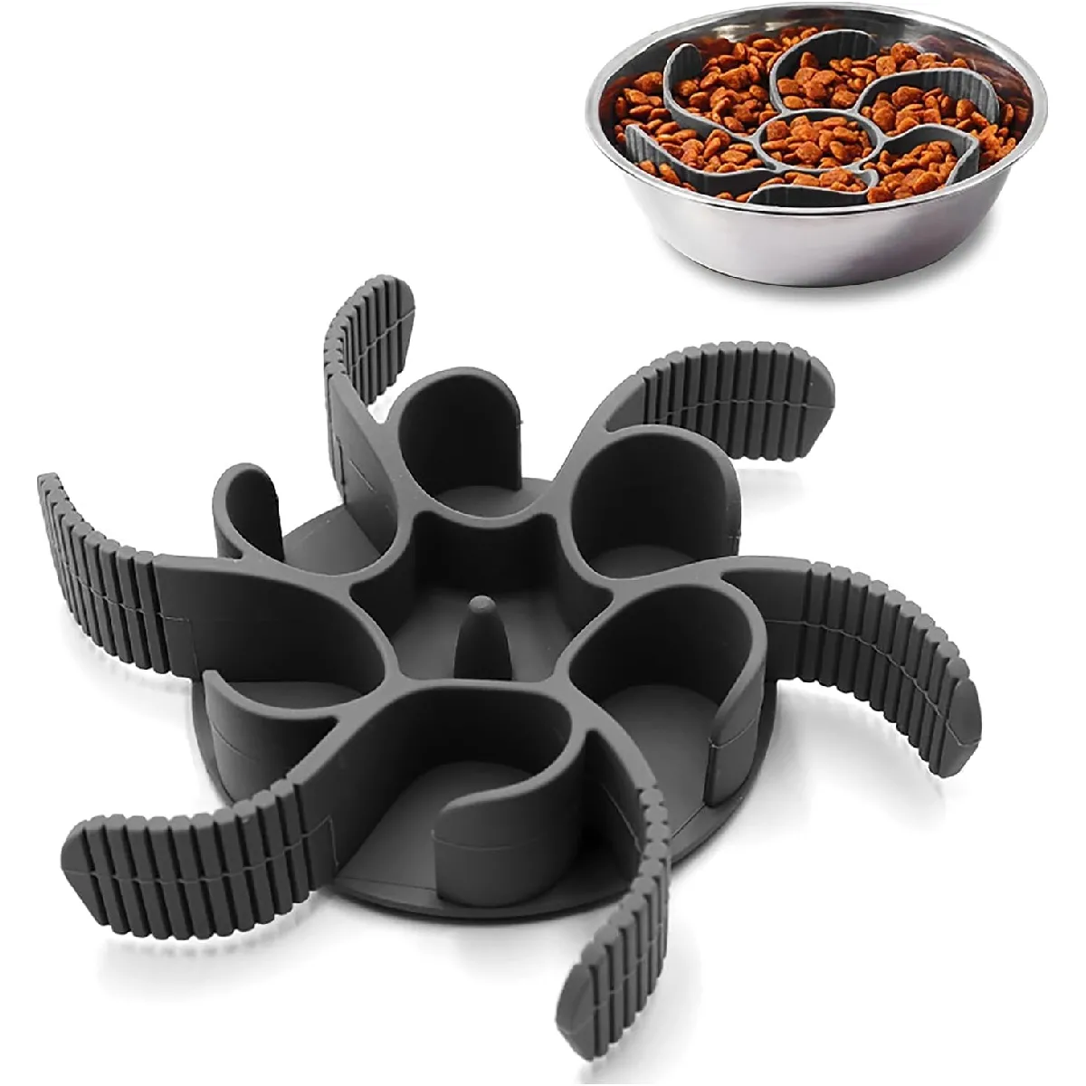 Comparer les prix de Gamelle Anti Glouton Chien Gris - Silicone