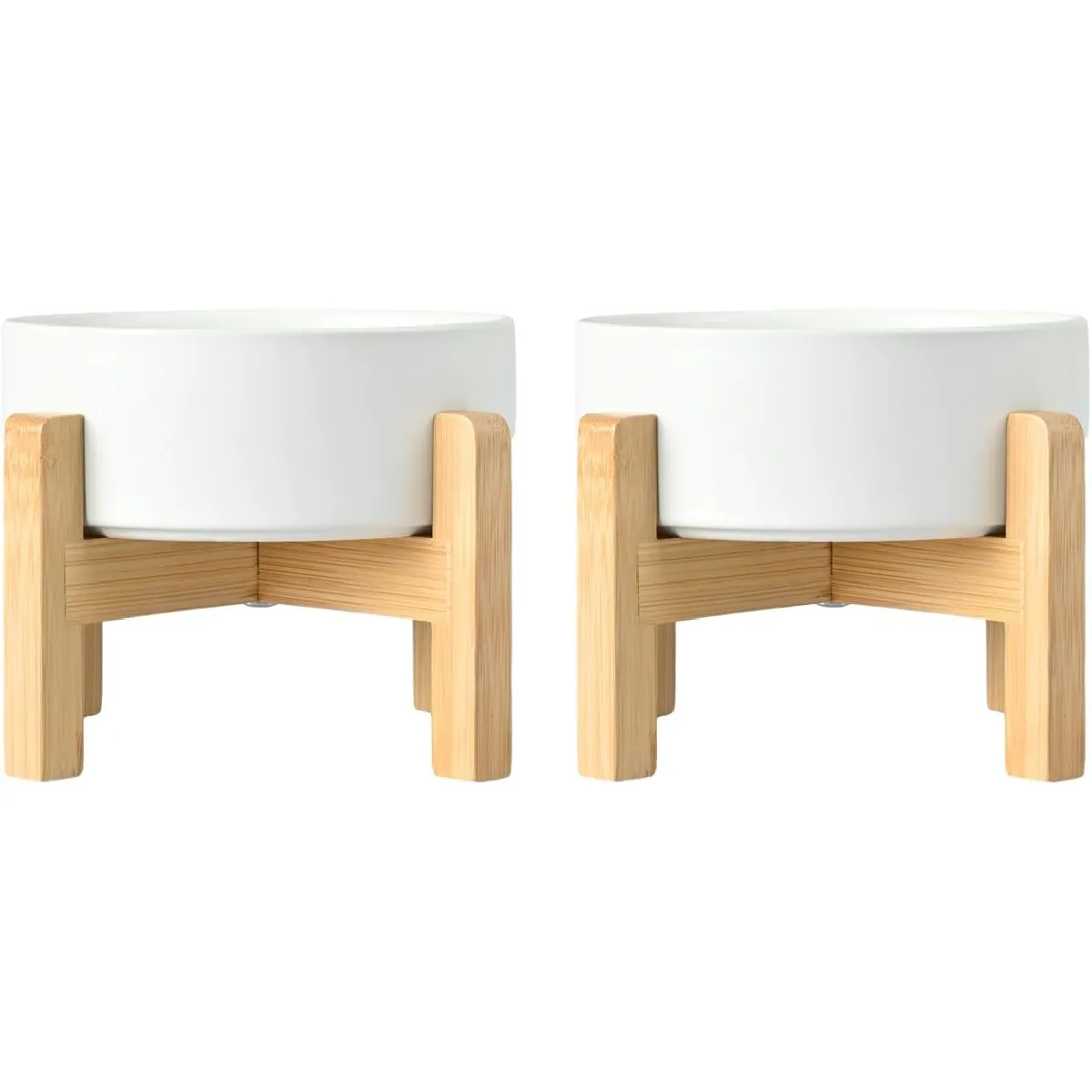 Meilleurs prix pour Gamelle Céramique 400 ml avec Support Bambou Chats/Chiens - Blanc