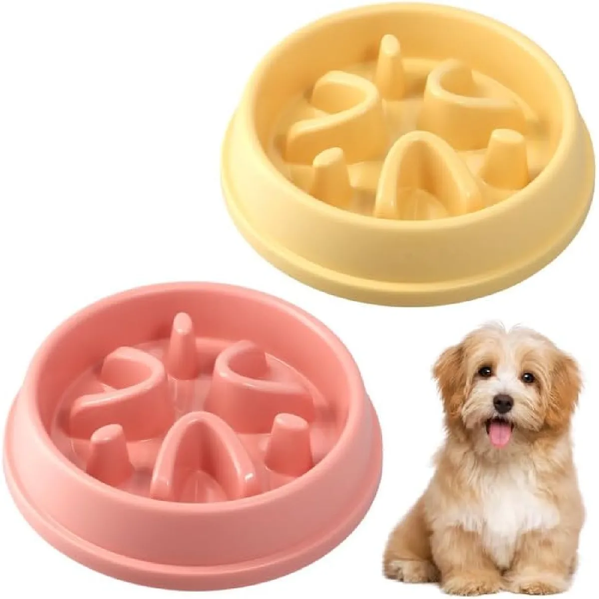 Comparer les prix de 2 Gamelles Anti-Glouton pour Chien - Jaune/Rose